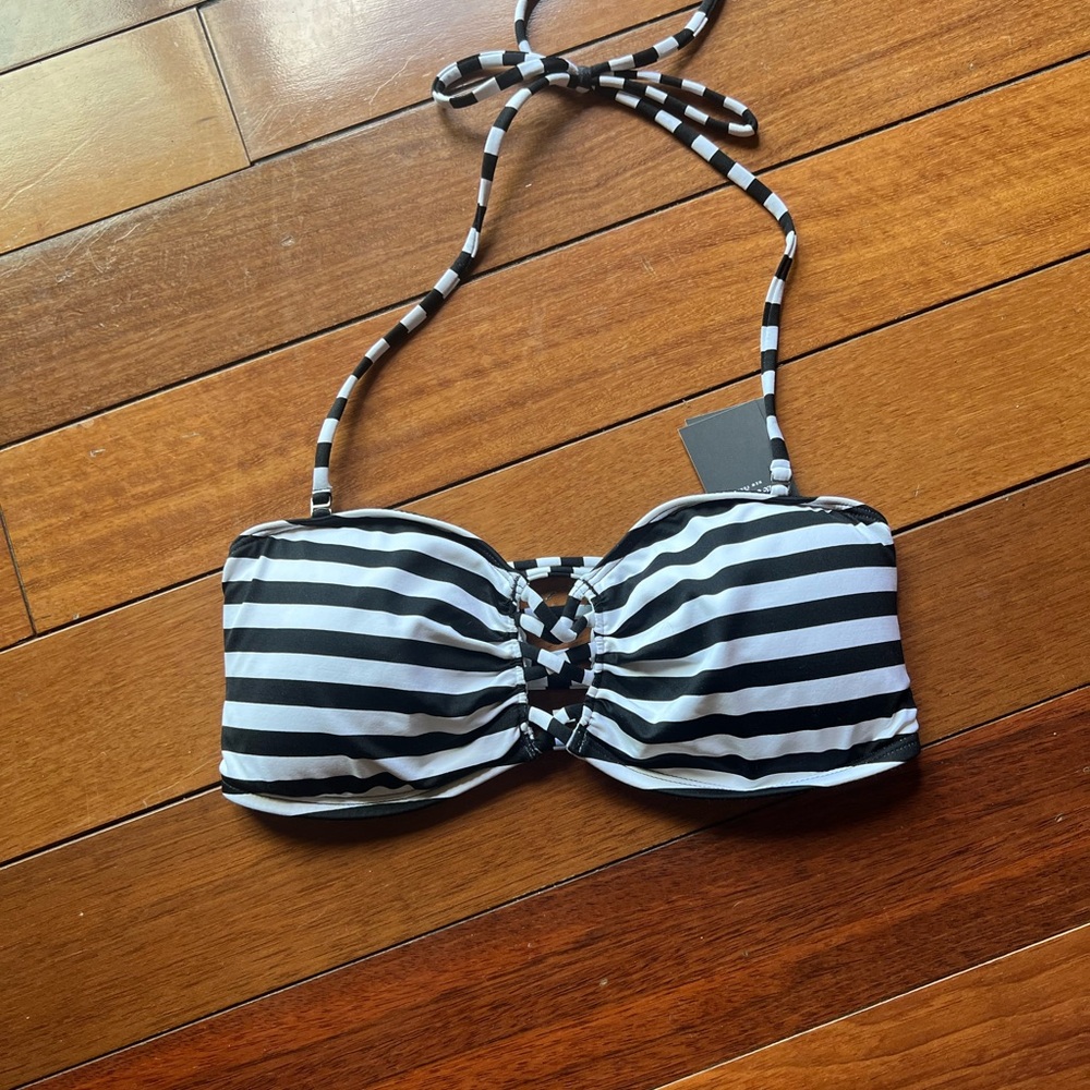 Black and White Striped Bikini Top